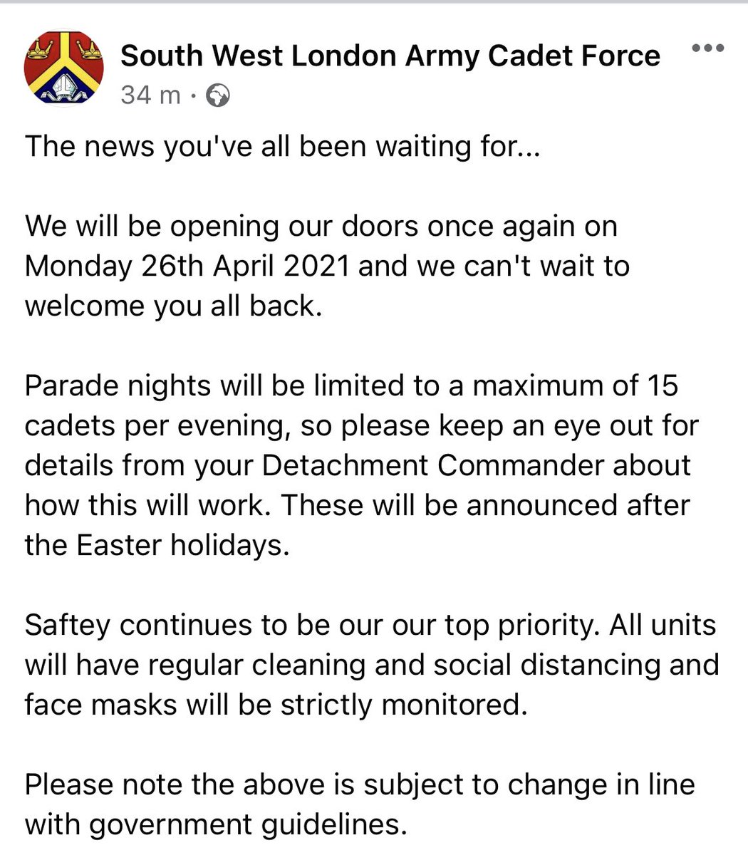 Mon 26th Apr 21, parade nights begin!

Parades will be limited to 15 cdts MAX per evening, details will come after the Easter holidays.

WE CANT’T WAIT TO SEE YOU!!