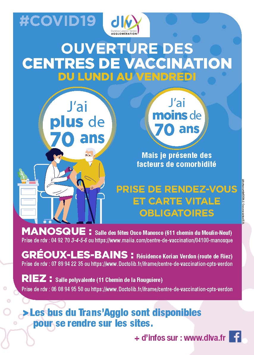 DLVAgglo's tweet photo. #COVID19france 
Pour les personnes de 70 ans et plus, DLVA soutient les centres de vaccination de nos communes. 
#manosque #greoux #riez04
Toutes les infos👇 https://t.co/ZczVtU64Sm