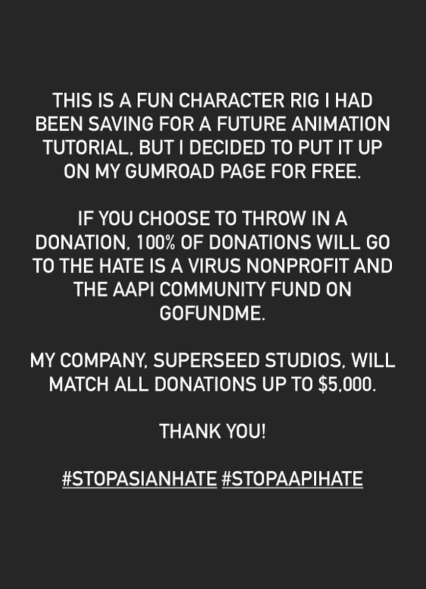 shumface's tweet image. gumroad.com/l/stopaapihate
100% of donations go to:
- hateisavirus.org/community-acti…
- gofundme.com/f/support-aapi…
Model - Josh Shelnutt
Rig - Neil Lintag & @purplepuppet3d
Art Support - @Youngartgame
@superseedstudio will match all donations up to $5000 🙏🏾
#StopAAPIHate #stopAsianhate