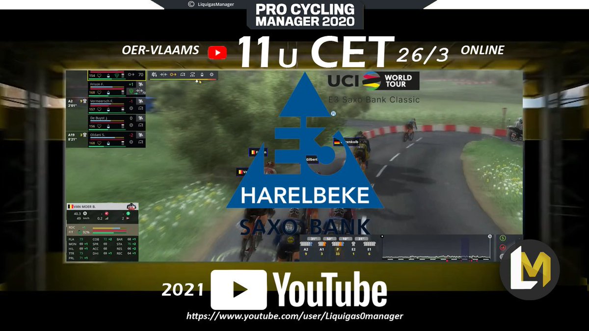 LMProCyclingBE's tweet photo. E3 Saxo Bank Classic 2021: om 11u [CET] online!!!
#YouTube op mijn kanaal @LMProCyclingBE 
Link: https://t.co/BM2RLzW0Xp
2# Oer-Vlaams | Vijfdelige minireeks.
Wie wint virtueel de E3?! [Officiële startlijst ingame]
#E3SaxoBankClassic #PCM20 #cycling #GamingTV https://t.co/XfYeuItT5T