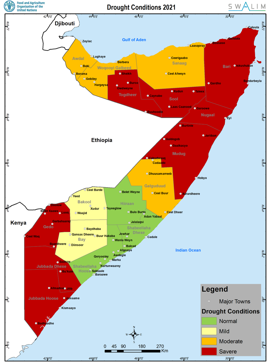 Newest Somalia Drought Update in collaboration with @FAOSWALIM and @MoHADM indicates that drought conditions could worsen if the 2021 Gu season rainfall is delayed and/or performs poorly as some forecasts implicate. Read the full analysis here: bit.ly/3d81xPZ