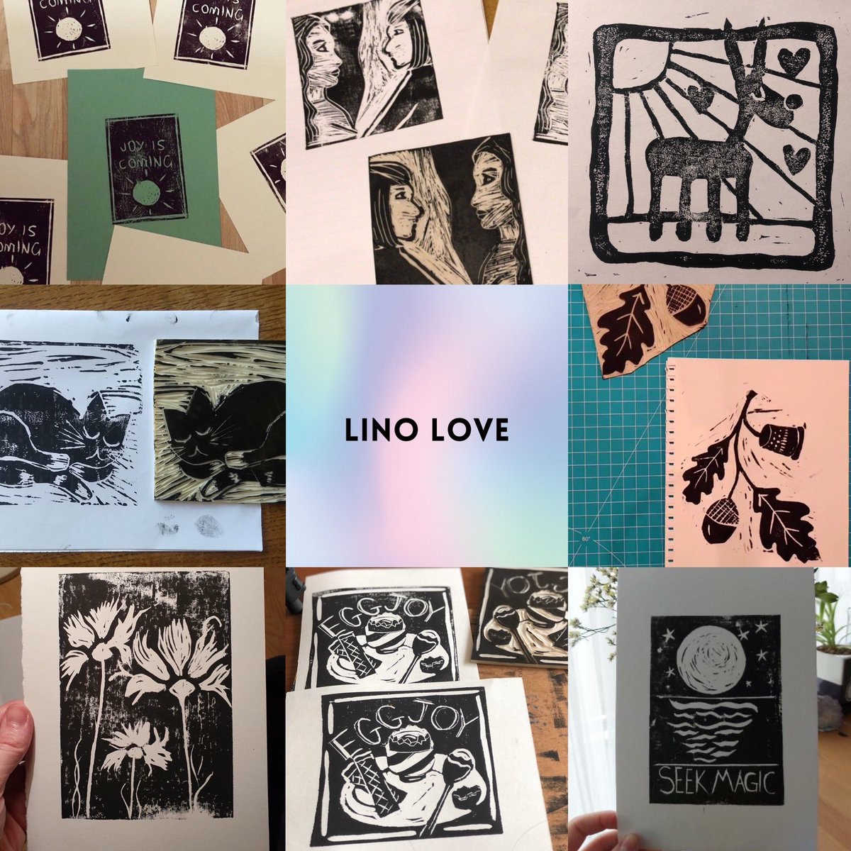 GemmaCurtis15's tweet photo. Gorgeous linocut prints from the second #LGBTQ printmaking session. So much achieved in two hours and I love the varied responses to ✨connection and joy✨#seekmagic #joyiscoming #eggjoy https://t.co/DvZ2t7Y8Ch