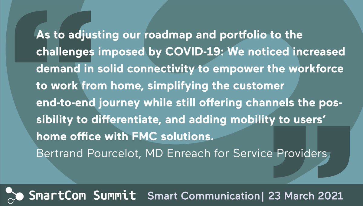 EnreachSP's tweet photo. Roadmap and product portfolio have been adjusted due to COVID-19 according to @BertPourcelot, MD at @EnreachSP at @smartcomsummit
#enreach #weareenreach #enreachserviceproviders #enreachSP #UCaaS #workwonders #cloudUC #unifiedcommunications #smartcomsummit #FMC #remoteworking https://t.co/vM71eUSjxZ