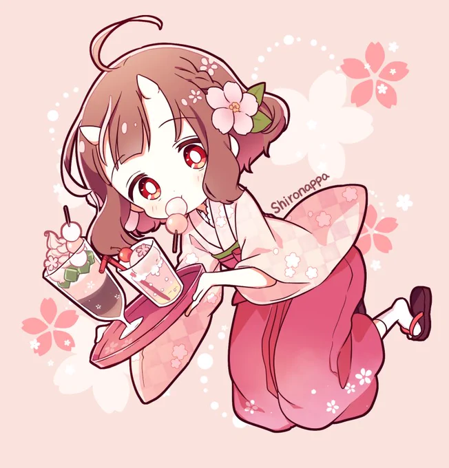 桜の季節ですね小鬼ちゃんは花より団子みたいです#春イラスト#小鬼の少女 