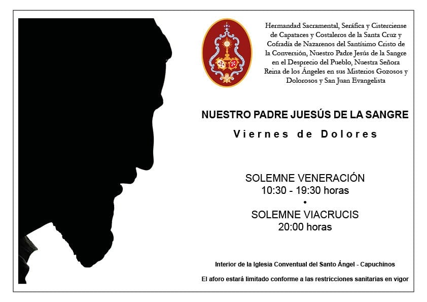 hdadlasangre's tweet photo. SOLEMNE VIACRUCIS en honor a Nuestro Padre Jesús de la Sangre

Que tendrá lugar en la Iglesia conventual del Santo Ángel (Capuchinos) de Córdoba el día 26 de marzo (viernes de Dolores) a las 20:00 h.

Se ilustrará musicalmente con Trío de Capilla. https://t.co/EJLmQvwoBK