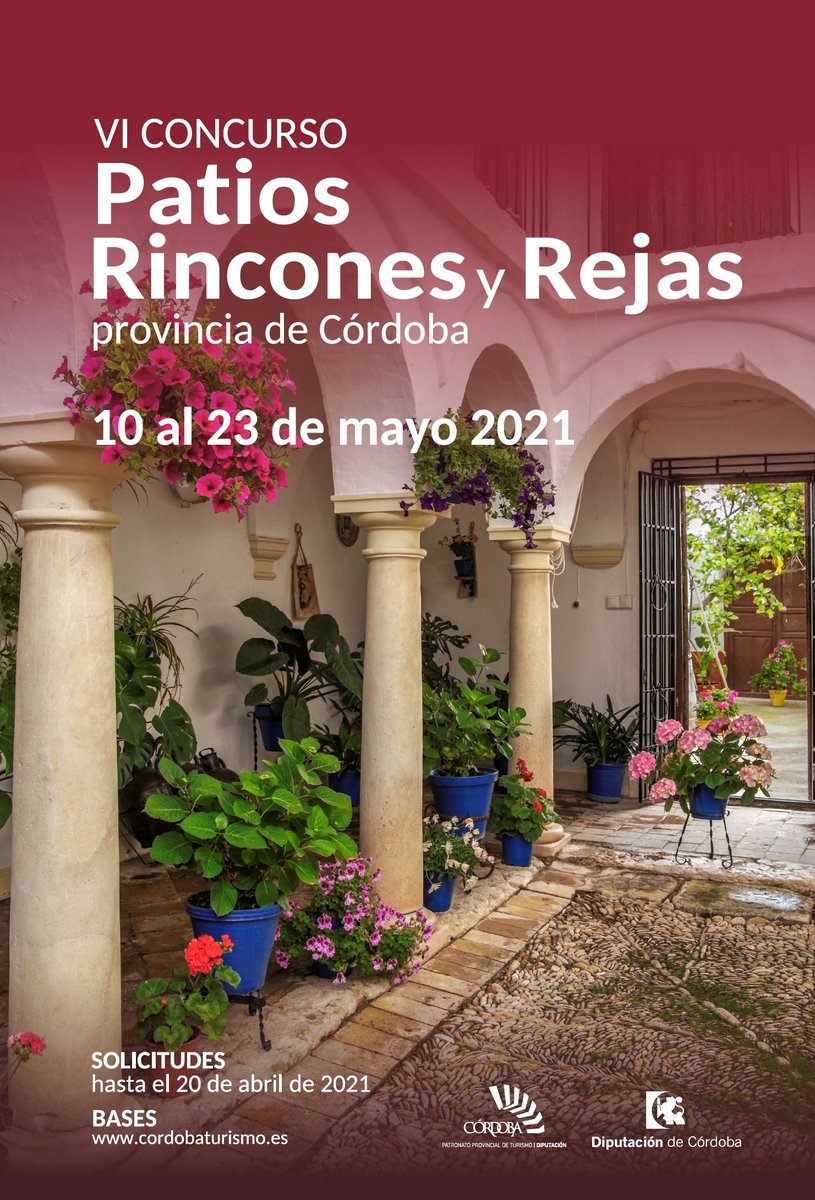 Participa en el VI Concurso de Patios, Rincones y Rejas de la #provinciadecórdoba!!!. Plazo de inscripción hasta el día 20 de abril.
Bases e información: bit.ly/3lTG1m9

#córdoba_mágica #comienzaaquítuviaje 😍