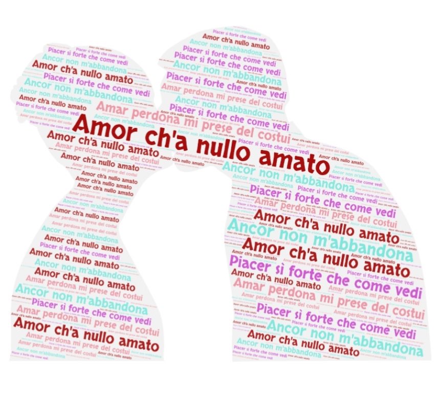 classe2m's tweet photo. “Amor ch’a nullo amato amar perdona...” Calligramma di Denise B. #DanteSocial ⁦@MuseLIGURIA⁩ https://t.co/62BBBUSCae