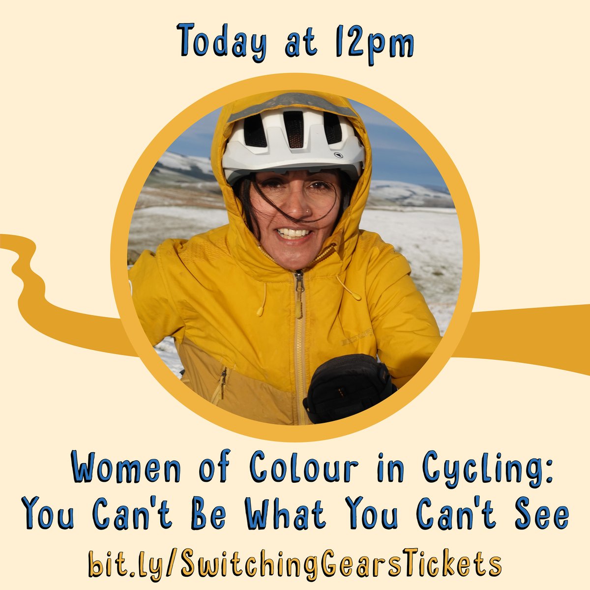 SwitchGearsFest's tweet photo. Today @ 12pm. Last but certainly not least as the formidable @AneelaMckenna  discusses her experiences as a woman of colour in cycling, barriers to participation &amp; how to support future role models “Women of Colour in Cycling: You Can’t Be What You Can’t See”. #SwitchGearsFest https://t.co/L0QuUcQged