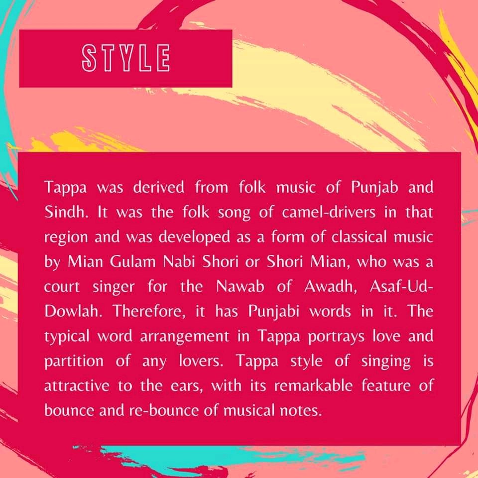 junoonmit's tweet photo. Tappa is an Indian semi-classical vocal music, with its specialty of rapid, delicate and complex arrangement. ‘Tappa’ means leaping, springing up and hopping. 

#tappa 
#semiclassicalmusic 
#indiammusic 
#girijadevi 
#krishnaraoshankarpandit 
#art 
#culture 
#music https://t.co/Wydo6WAEOB