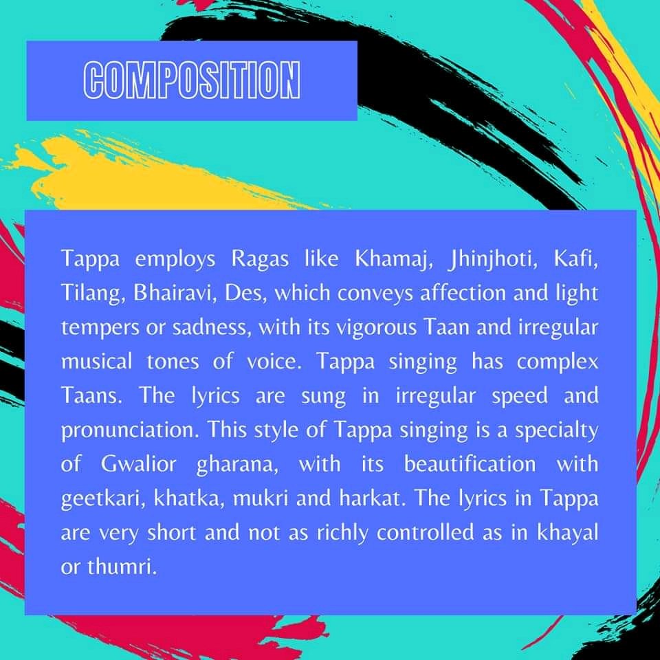 junoonmit's tweet photo. Tappa is an Indian semi-classical vocal music, with its specialty of rapid, delicate and complex arrangement. ‘Tappa’ means leaping, springing up and hopping. 

#tappa 
#semiclassicalmusic 
#indiammusic 
#girijadevi 
#krishnaraoshankarpandit 
#art 
#culture 
#music https://t.co/Wydo6WAEOB