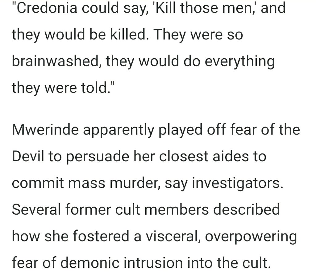 Credonia had her own merry band of henchmen, which she called her "Apostles".They killed with unquestioning loyalty, and after the blaze at Kanungu, she killed them too and dissolved their bodies in sulphuric acid. Walter White who???