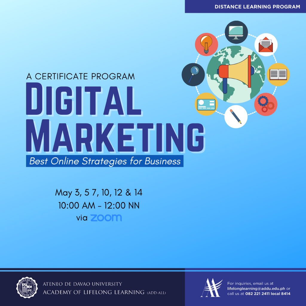 addu_all's tweet photo. Want to boost your promotions online but not quite sure how to navigate the webspace? ADD-ALL's latest Marketing course might just be for you!

This particular course will focus on Social Media, Facebook Ads, Email, and Websites.

Enroll for only P3,000.00! DM us now 📈 https://t.co/EFe0zcm3vJ