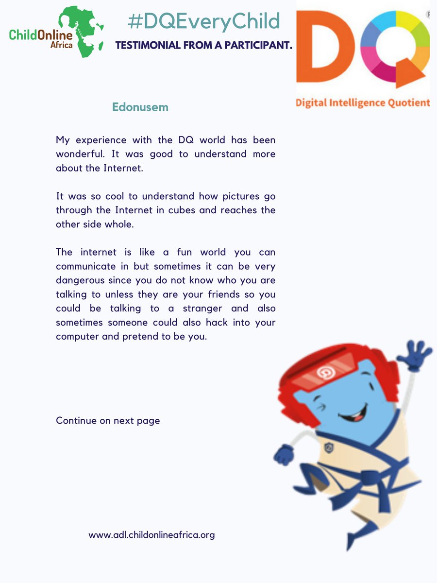 COnlineAfrica's tweet image. The starting point for young people to becoming #DigitalLeaders #DQEveryChild #ADLProgramme #AfricanChild #Testimonial @DQforAll