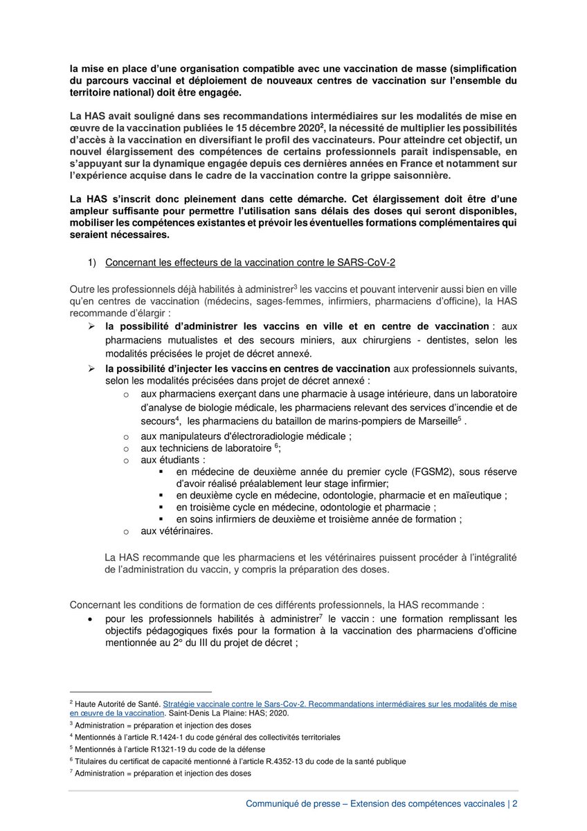 Jordan_challier's tweet photo. 🟢 Élargissement des recommandions par la @HAS_sante concernant les professionnels pouvant vacciner contre la #COVID19 dont :
🔘Etudiants en #médecine, #pharmacie, #odontologie, #maïeutique et soins #infirmiers
🔘Vétérinaires 
🔘Dentistes
🔘Manipulateurs radio
... 
#TenirEnsemble https://t.co/VRCmgd6nsz