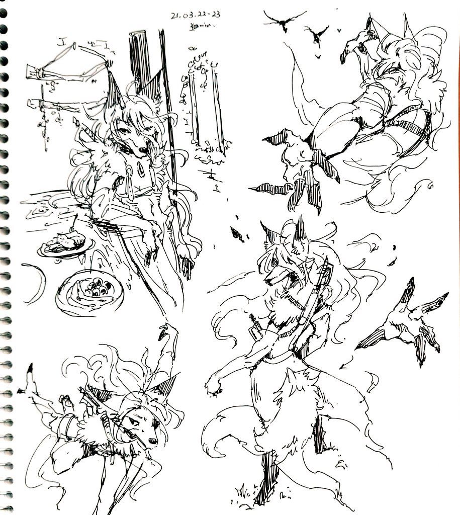 生存報告代わりに、ポーズ模写一発描き特集をば!#KeMoFan #きょうの休憩絵 
