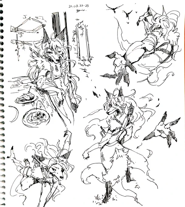 生存報告代わりに、ポーズ模写一発描き特集をば!#KeMoFan #きょうの休憩絵 
