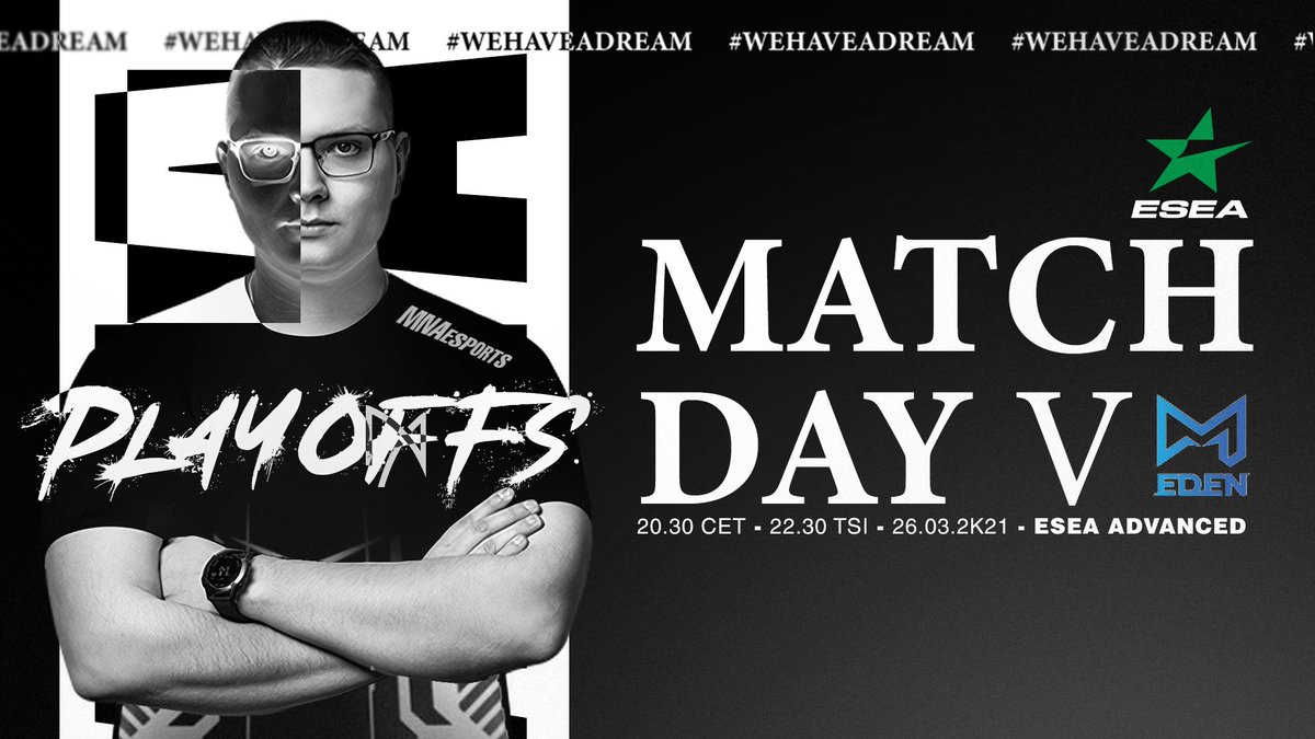 #CSGO 
Bu akşam saat 22.30 da ESEA Advanced Playoff LB ilk maçımızda <a href="/m1edencsgo/">M1 EDEN</a> ile karşılacağız. GLHF!
#MNA #wehaveadream
⏰CET 20:30 | GMT+3 22:30
🆚M1EDEN🇵🇱
📺<a href="/rootthegamer/">Özgür 'root' Alagül</a> ve <a href="/BerkeKanturk/">Vlad</a> sunumuyla: twitch.tv/rootthegamer