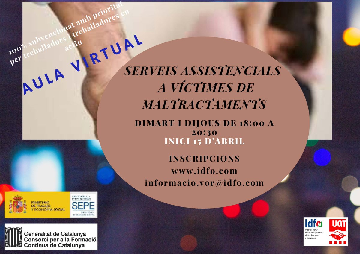 Coneix el Marc legislatiu a víctimes de violència de gènere tant dones com menors. Forma't!!
#IDFOformacio #cursossubvencionats