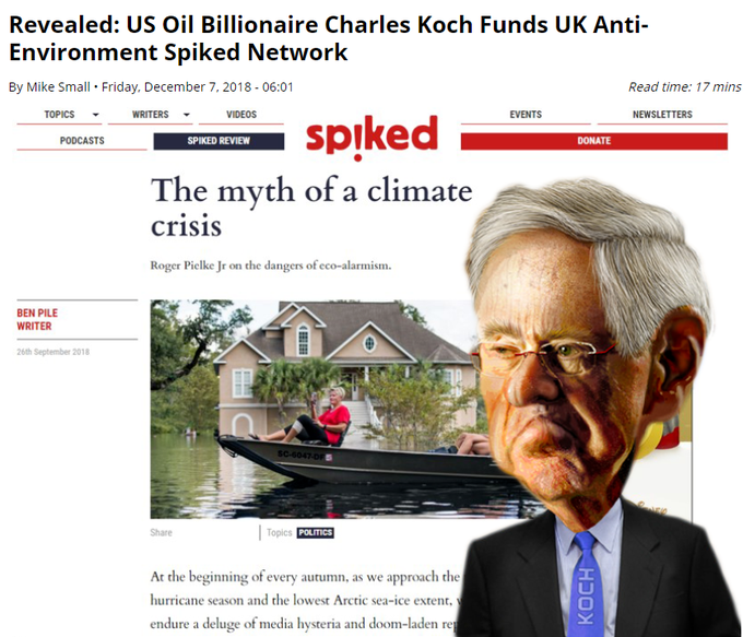 #Spiked received at least $300,000 from the Koch brothers — the libertarian US oil billionaires at the heart of climate change denial.

Here's Spiked's Ella Wheelan saying Greta Thunberg's politics are about 'anti-education'. 🤬

Will this grotesque charade never fucking end?