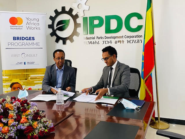 As a <a href="/MastercardFdn/">Mastercard Foundation</a> supported initiative implemented by <a href="/FirstConsultEth/">First Consult</a>, <a href="/BridgesEthiopia/">BRIDGES Programme - Ethiopia</a> signed a Memorandum of Understanding with <a href="/EthiopiaIpdc/">Industrial Parks Development Corporation –Ethiopia</a> for a partnership to build competitive IPs which will create decent &amp; fulfilling industrial park jobs via a comprehensive framework.