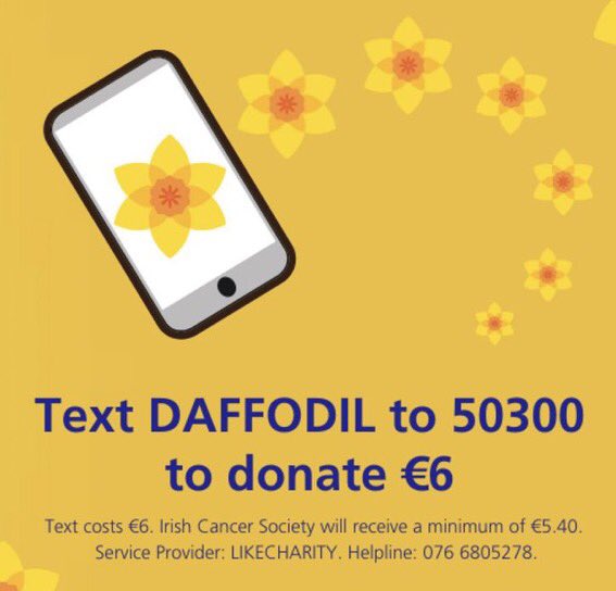 Averil Power (@averilpower) on Twitter photo For the second year, <a href="/IrishCancerSoc/">Irish Cancer Society</a> Daffodil Day street collections are cancelled due to Covid. But you can still show you care & help fund vital services for children and adults with cancer by donating online at cancer.ie or texting DAFFODIL to 50300 to give €6 For the second year, <a href="/IrishCancerSoc/">Irish Cancer Society</a> Daffodil Day street collections are cancelled due to Covid. But you can still show you care & help fund vital services for children and adults with cancer by donating online at cancer.ie or texting DAFFODIL to 50300 to give €6