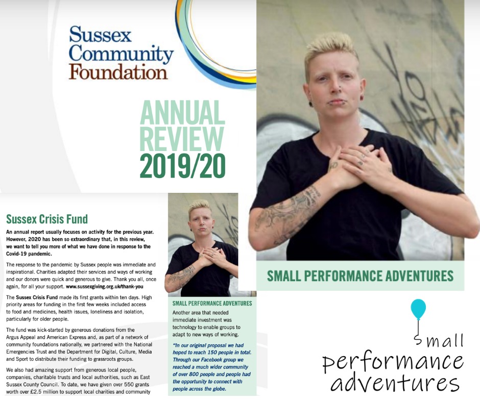 AdventuresSmall's tweet photo. Thanks @SussexGiving for funding us again and for featuring us in your Annual Report. Been great to have your support over the last year. #creativty #recovery https://t.co/nfRKB0mUFh