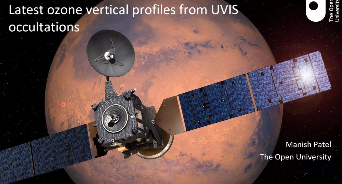 Exomars_OU's tweet photo. The talks by Graham and Jon were then followed by Manish who reported on the updated and extended UVIS ozone profiles dataset and a first look at annual variations in Mars Year 34 and Mars Year 35. https://t.co/6WLKCPTaPA