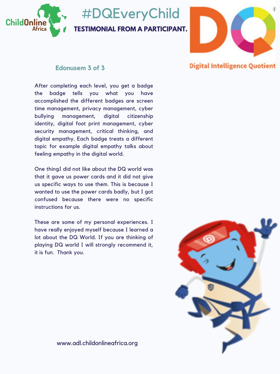 COnlineAfrica's tweet image. #Testimonial #DQEveryChild #ADLProgramme