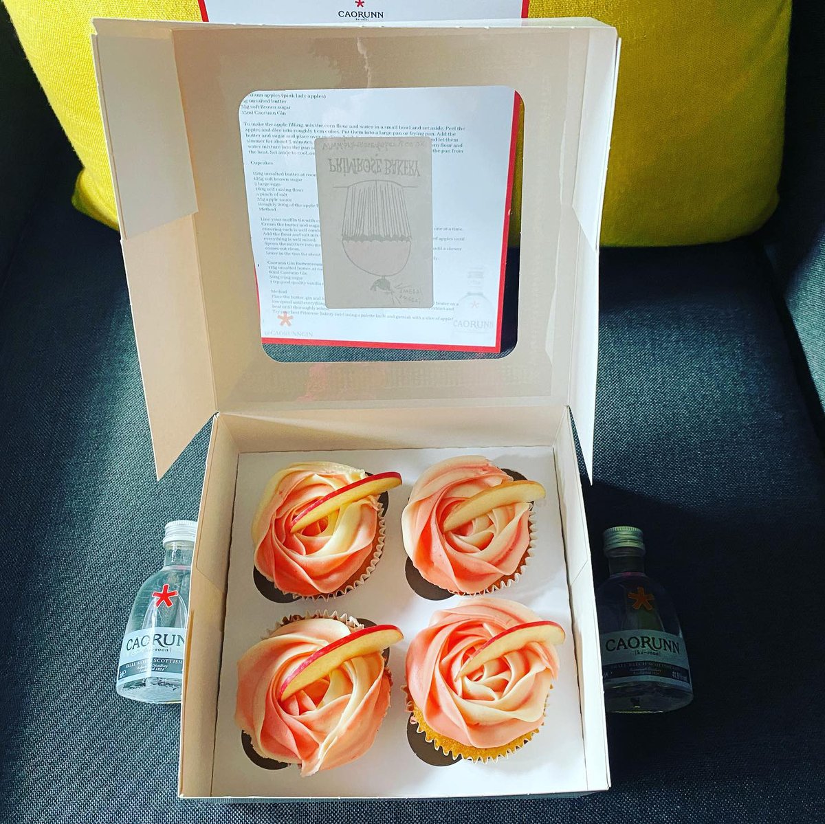 KayeHolland's tweet photo. Happy Friday indeed! Thanks to @caorunngin @primrosebakery @StellarPublicR  for these fabulous gin-infused #cupcakes with a #gin  &amp; apple filling &amp; crisp Caorunn buttercream. Looking forward to making them for #Easter - you can pick up a bottle of @caorunngin from @sainsburys 🧁 https://t.co/dOvcZvM8RB