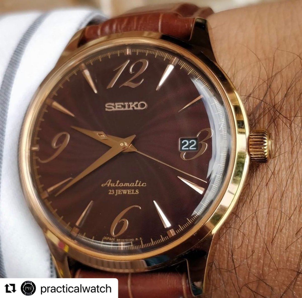 #Repost @practicalwatch with @make_repost
・・・
Let’s ditch those blues for some chocolate🍫...the rare SARB068
🤎🤎🤎🤎🤎
📸 @watchtangclan 
#wearewristi 
#watchfamunited