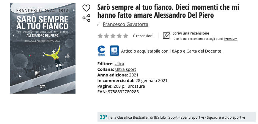 Francesco "Frank" Gavatorta (@fra_gav) on Twitter photo Con molta umiltà , senza supporto dai poteri forti, #SaròSempreAlTuoFianco (<a href="/UltraEdizioni/">UltraEdizioni</a>) continua il suo viaggio.
Il mio libro su <a href="/delpieroale/">Alessandro Del Piero</a> è 33esimo nella classifica Bestseller di IBS Libri Sport: mi aiutate a farlo salire?
Per acquistarlo: ibs.it/saro-sempre-al… Con molta umiltà , senza supporto dai poteri forti, #SaròSempreAlTuoFianco (<a href="/UltraEdizioni/">UltraEdizioni</a>) continua il suo viaggio.
Il mio libro su <a href="/delpieroale/">Alessandro Del Piero</a> è 33esimo nella classifica Bestseller di IBS Libri Sport: mi aiutate a farlo salire?
Per acquistarlo: ibs.it/saro-sempre-al…