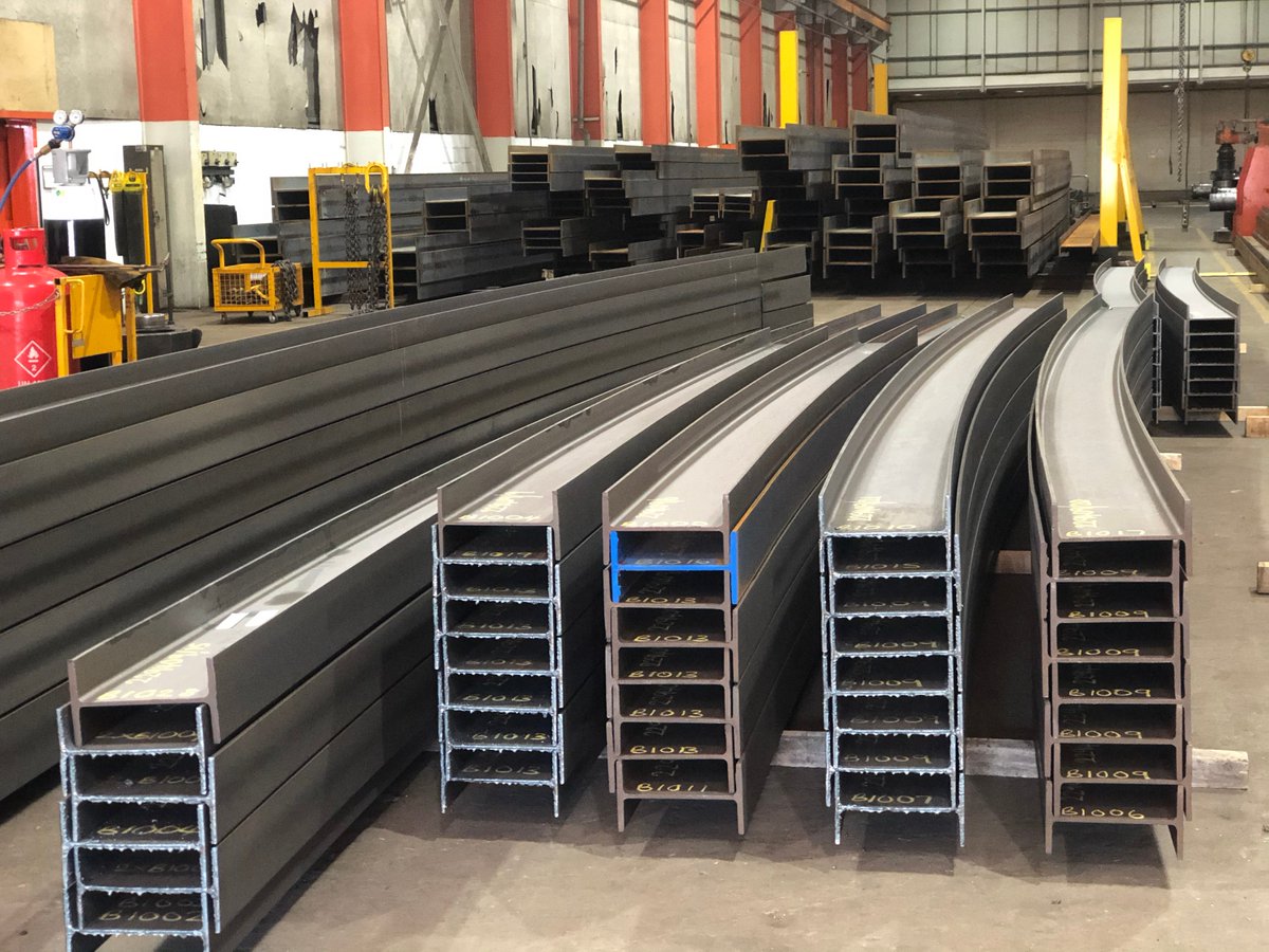 AngleRingCo's tweet image. Great to see so much continued activity on the Angle Ring shop floor.

Here we have some cold bent beams with a 40m radius - mainly produced to 254mm x 146mm x 37mm in S355JR Universal Beam.

#UniversalBeam #ColdBentBeams #ColdBending #SectionBending