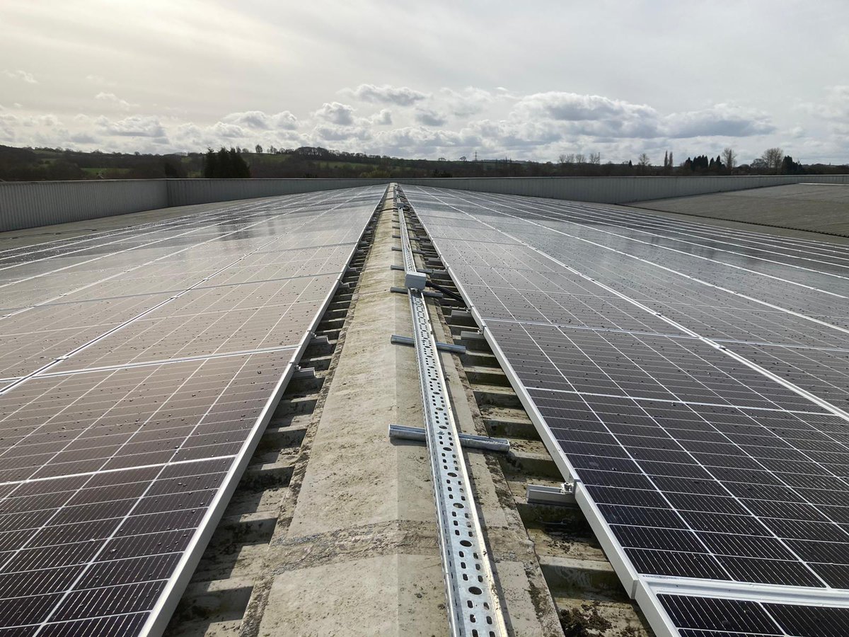 A section of a recent 150kWp installation on a vast warehouse roof. Thanks to our friends at #qcells for arranging the panels for the job #solarpv