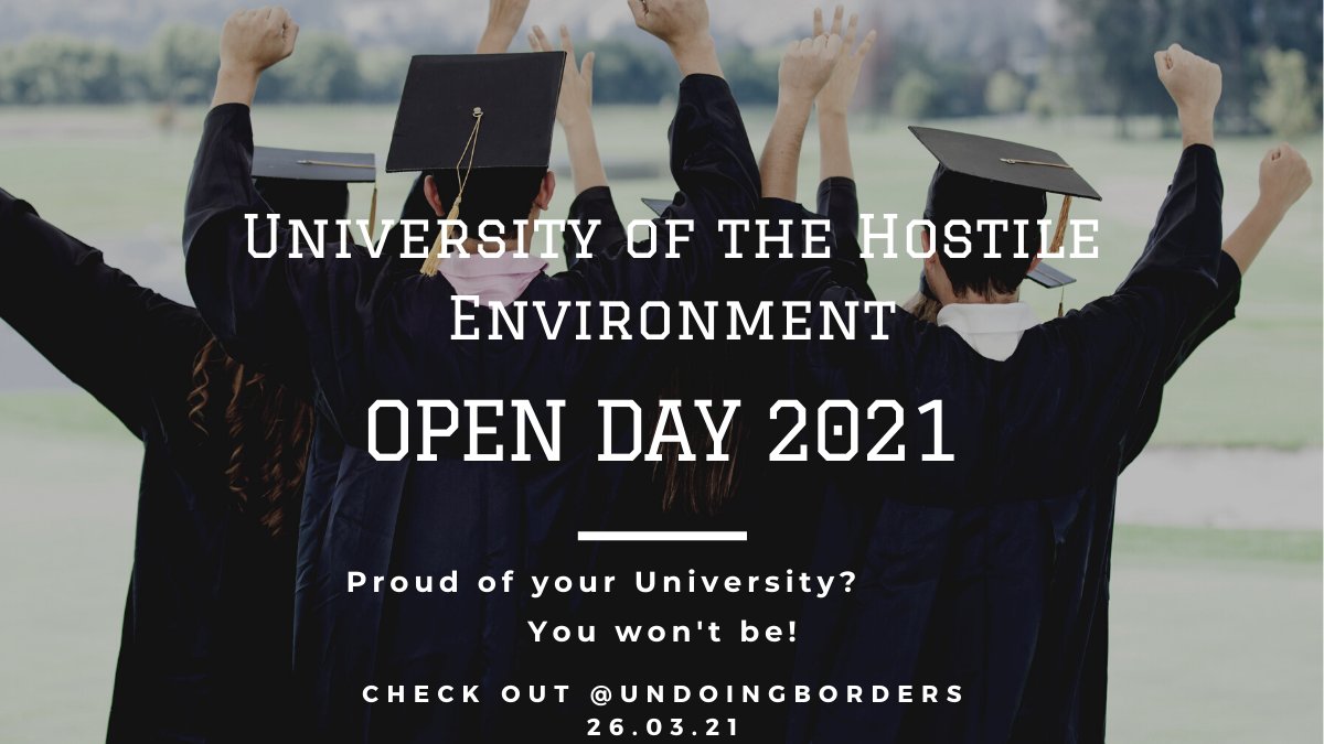 divestborders's tweet photo. Today is the Undoing Borders Day of Action. Universities spend thousands of pounds promoting themselves as open and inclusive while upholding a brutal border regime. Today, cut through the PR and show you the truth. Welcome to the University of the Hostile Environment https://t.co/SUgMPYBmHB