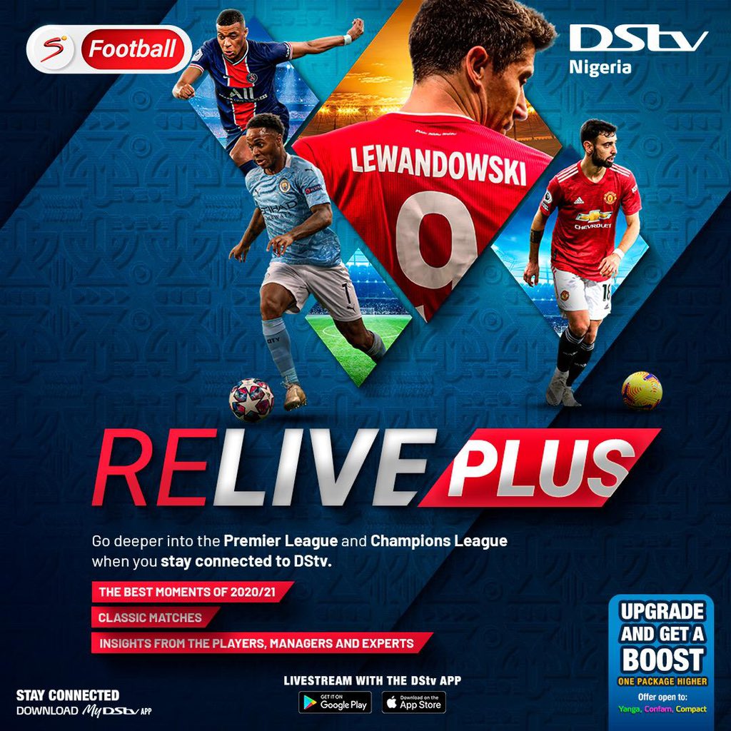 ManUtdInPidgin's tweet photo. You fit relive the best sport's moments with your DStv.
You fit watch Premier League, La Liga, Europa League, FIFA World Cup qualifiers!
You fit live stream on your #DStvApp so you no go miss anything!
Renew or upgrade your subscription today.
#SSRelivePlus
#WorldsBestFootball https://t.co/EnYpPSjY2U