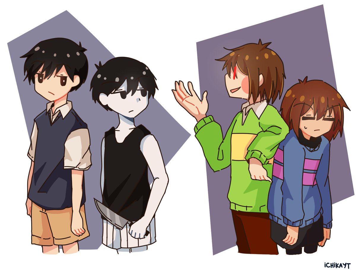 Ichika Sunny And Omori Meets Chara And Frisk A Simple Art For My Favorite Rpg Pixel Game Ain T Their Roles Kinda Alike Lol I Wanna Draw More Of This