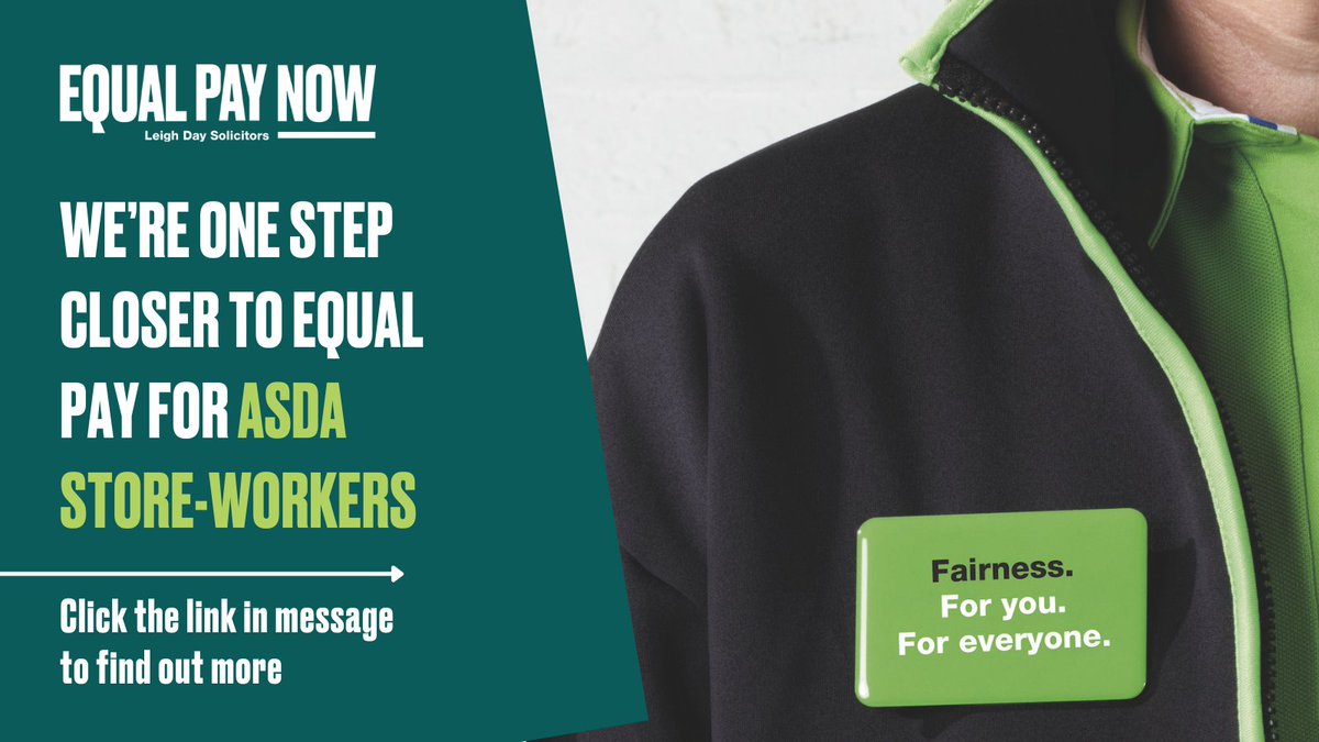 LeighDay_Law's tweet photo. Breaking: Supreme Court rules in favour of Asda store workers. This is a major victory for those working in store, and it means we're one step closer to #EqualPayNow - https://t.co/Wj8w0RPaI4 https://t.co/r08PdcPzQd