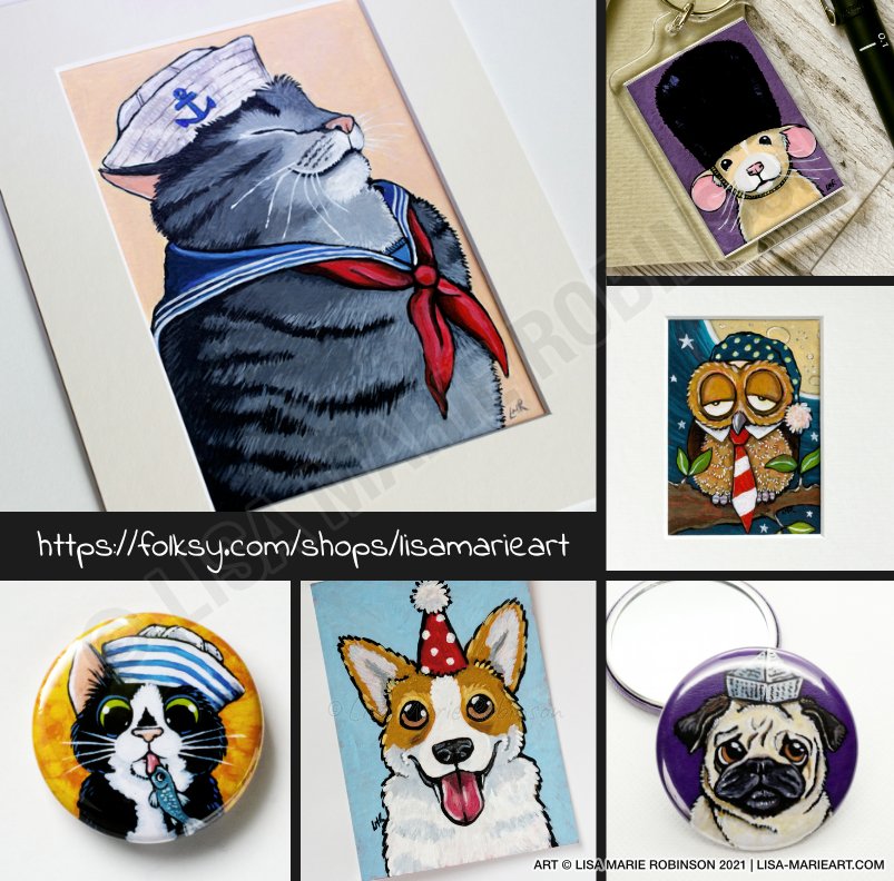 It's #WearAHatDay and I love painting cats &amp; other cute critters wearing hats. You can find original paintings, and little gifts, adorned with hat wearing cuties in my Folksy store. 

Animals love hats too!
folksy.com/shops/lisamari…

#SmallBizFridayUK #giftideas