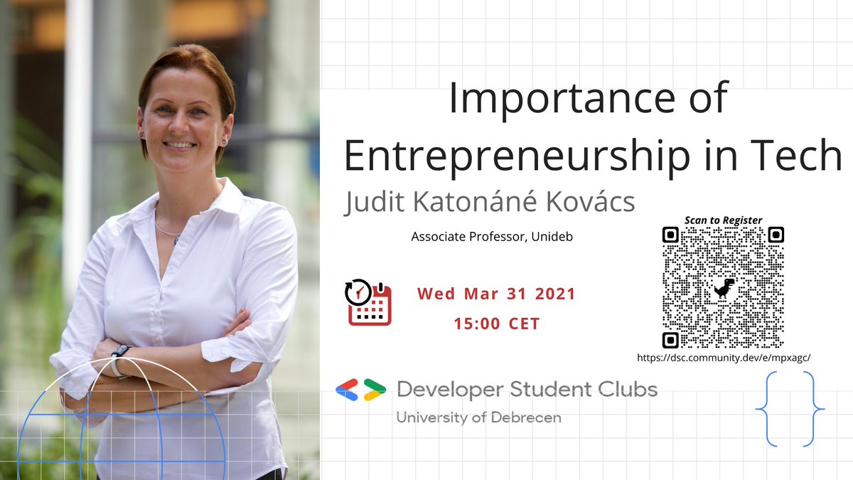 We are hosting an interactive workshop on Entrepreneurship on March 31st, 03:00 PM CEST

RSVP: dsc.community.dev/e/mpxagc/ :)

#dscunideb #Entrepreneurship  #dschungary #developerstudentsclub <a href="/googlestudents/">Google Students</a>