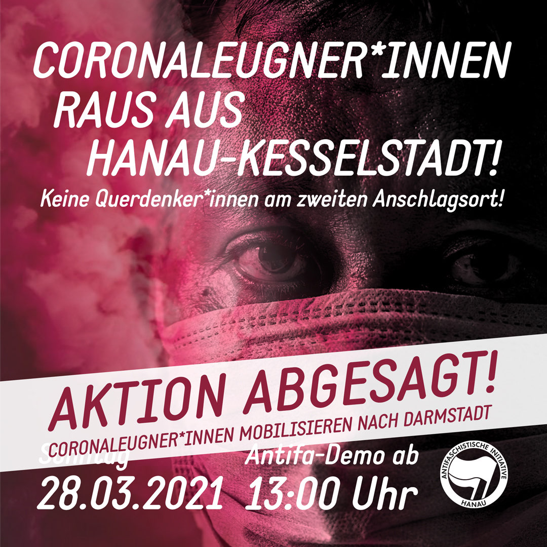 InitiativeHanau's tweet photo. Antifaarbeit wirkt!
Die Querdenker:Innen haben Ihre Kundgebung am zweiten Anschlagsort von der Stadt verboten bekommen. Nun wird bei den Querdenker:Innen fleißig nach Darmstadt mobilisiert. Also schliesst euch gerne dem Antifaschistisch Gegenprotest dort an.
#Hanau #Querdenken https://t.co/lKhfboxDc4