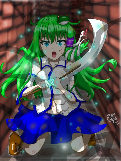 vs巨大ムカデ#東方Project #東風谷早苗 