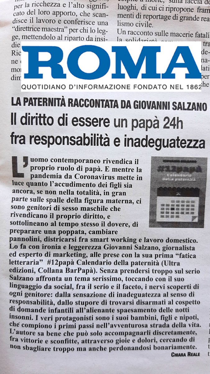 Zio Giovanni ⚓ (@giovannisalzan) on Twitter photo #12papà è su Il Roma, il quotidiano più antico d'Italia
<a href="/UltraEdizioni/">UltraEdizioni</a>
Caso mai il libro sta qua:
amazon.it/12-Pap%C3%A0-C… #12papà è su Il Roma, il quotidiano più antico d'Italia
<a href="/UltraEdizioni/">UltraEdizioni</a>
Caso mai il libro sta qua:
amazon.it/12-Pap%C3%A0-C…