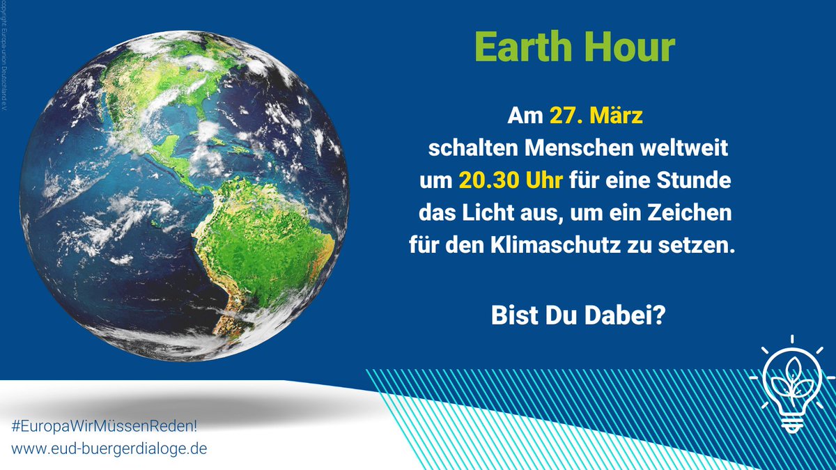#LICHTAUS, #Klimaschutz an: Bei der Earth Hour geht es erster Linie darum, dass Menschen weltweit durch das Symbol des Lichtausschaltens deutlich machen, dass sie von der Politik und Wirtschaft mehr Einsatz für den Umwelt- und Klimaschutz fordern. BIST DU DABEI? #EarthHour2021