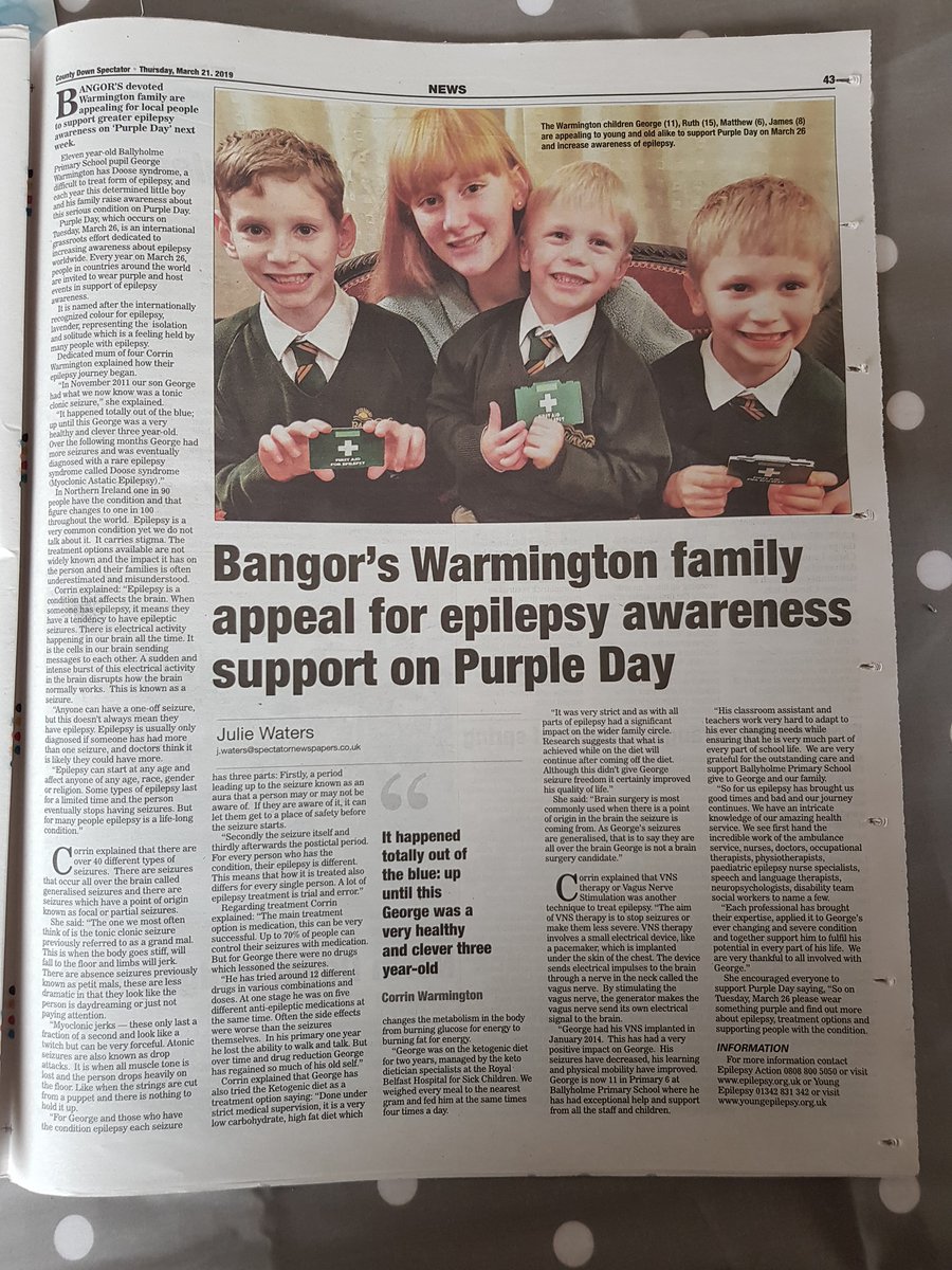 corrinwarm's tweet photo. Happy #PurpleDay raising awareness about epilepsy and the impact on the whole family https://t.co/ZAfS9Uaf2N