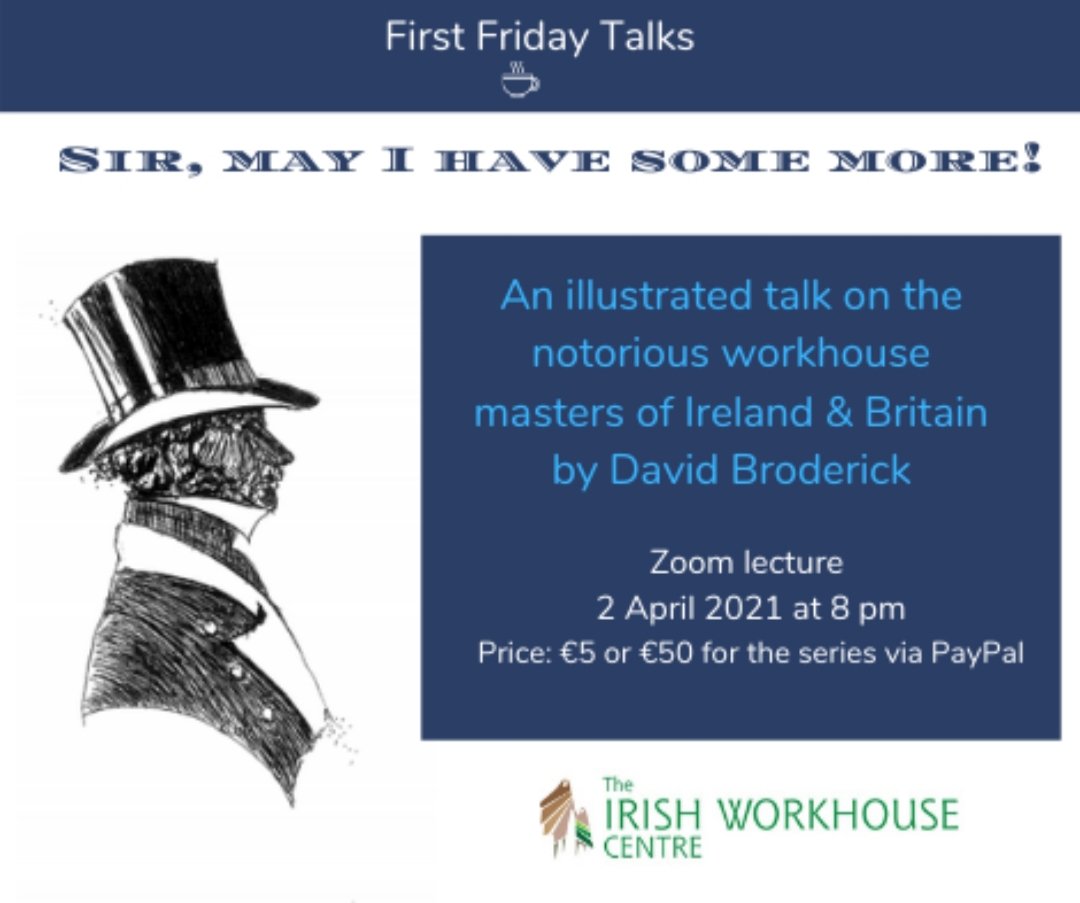 Really looking forward to this talk on 2 April at 8pm on Zoom. David Broderick has researched the good and bad of the Workhouse Master as part of the Irish Workhouse Centre's First Friday Series 
<a href="/PublicHistoryUL/">Public History at UL (Limerick, Ireland)</a> 
<a href="/RTEHistoryShow/">RTE History Show</a> 
<a href="/irishhistory/">Irish History Podcast (Fin)</a>