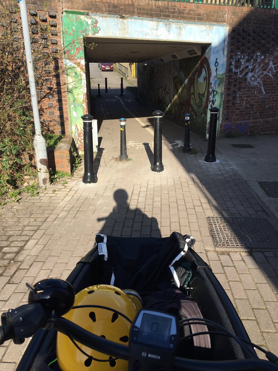 imillustrator's tweet photo. @StroudActive have you seen the bollard party happening at the Wallbridge underpass? It’s practically impassable on a cargo bike and a danger to any cyclists who wouldn’t expect to find a bollard right in the middle of the cycle lane 🤦‍♀️ https://t.co/dzXYWlWgh5