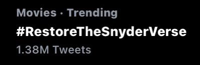 RT_Snyderverse's tweet image. 1.38M Tweets 🤯🤯
What’s next? Billions? 
We have the power to restore the entire snyderverse.

And if we believe that there’s even one percent chance that it can be restored.

We have to take it as an absolute certainty!

#RestoreTheSnyderVerse