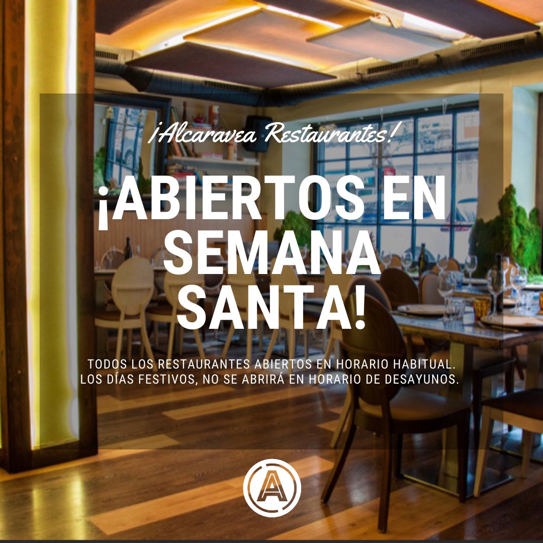 ⚠️Todos nuestros restaurantes estarán ABIERTOS durante la Semana Santa con sus horarios habituales. En el caso de #AlcaraveaCastelló y #AlcaraveaAlcaládeHenares, los días festivos no habrá desayunos. ¡Ven y disfruta con nosotros! 🤗 ¡Os esperamos! #GrupoAlcaravea #SemanaSanta