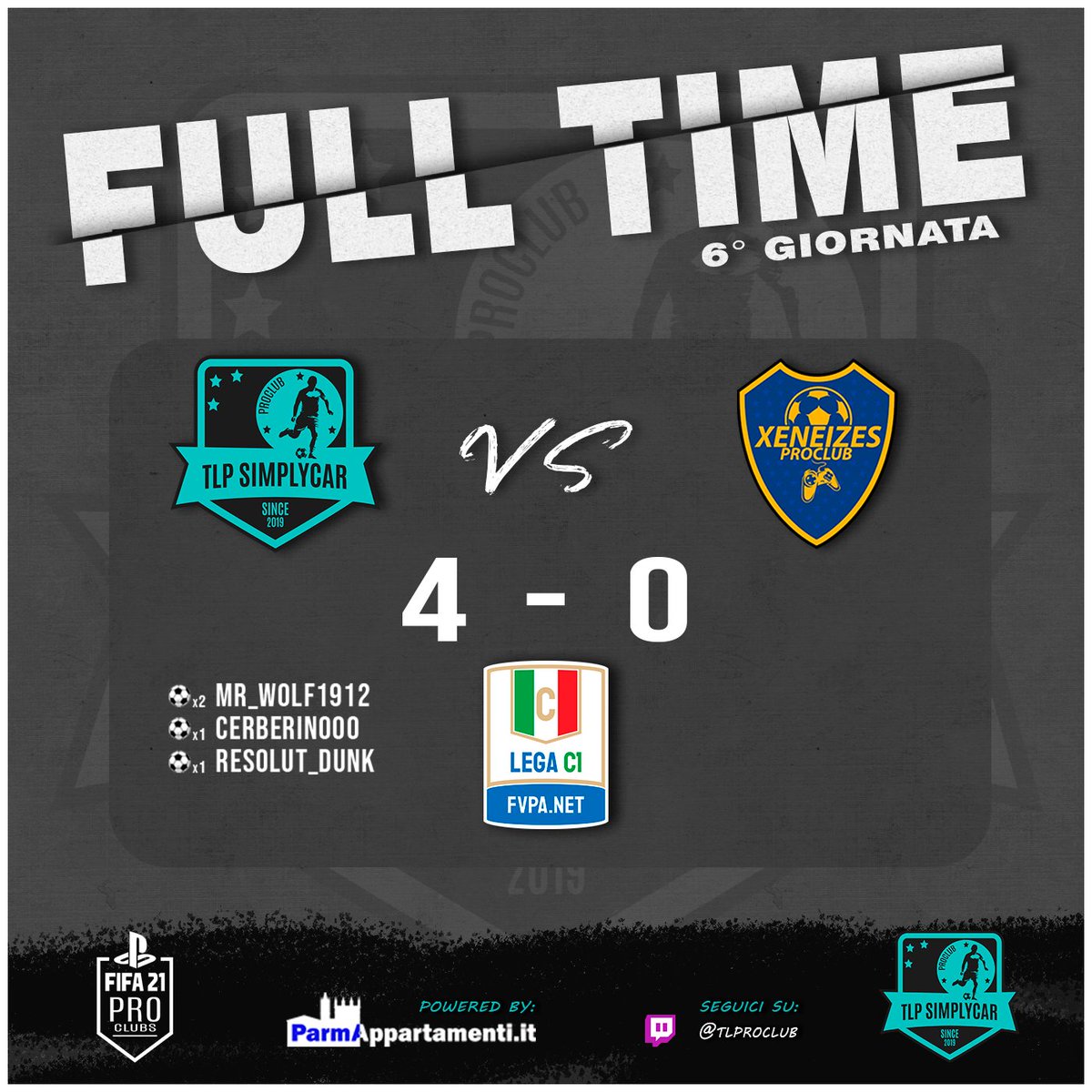 TLProClub's tweet photo. ๐ฅ
| FULL TIME
๐ | 24/03/21
๐ | 6ยฐ Giornata
๐ | สแดษขแด ๐
ฒโ | @FVPA_net
๐ | ๐ | @Xeneizesproclub
๐ | 4-0 โ
โฝ๏ธโฝ๏ธ | @MR_WOLF1912
โฝ๏ธ | @ResolutD
โฝ๏ธ | #Cerberinooo
#GOTLP ๐ตโซ๏ธ https://t.co/wTz1f5O2kM