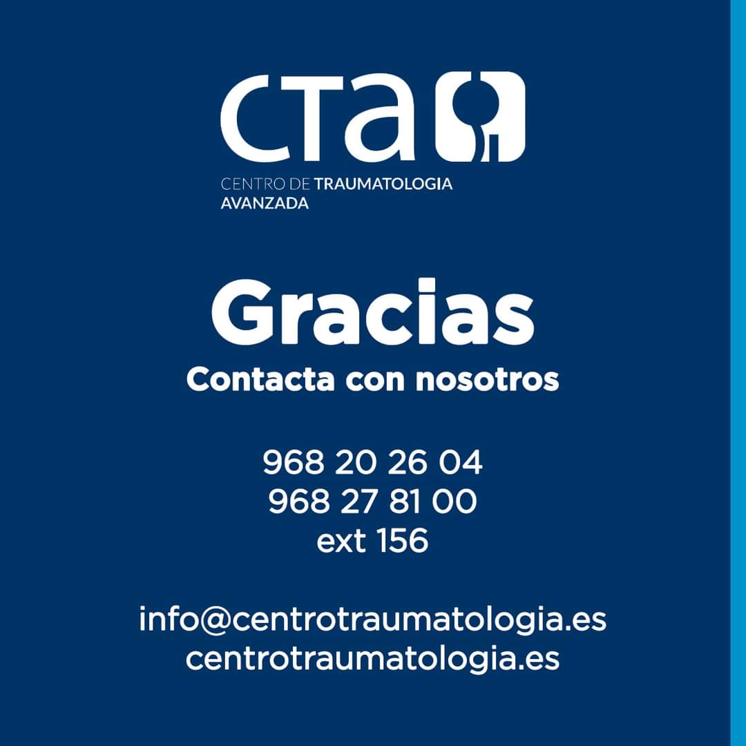 No dudes en contactar con nosotros para cualquier consulta o duda.

Estamos para ayudarte.

#centrotraumatologiaavanzada #regiondemurcia #murcia #traumatologiamurcia #traumatologia #traumatologo